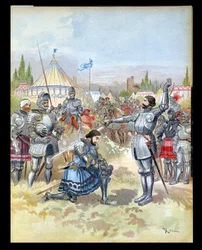 Pierre du Terrail (1476-1524) Chevalier de Bayard schlägt Franz I. (1494-1547) zum Ritter, 1909